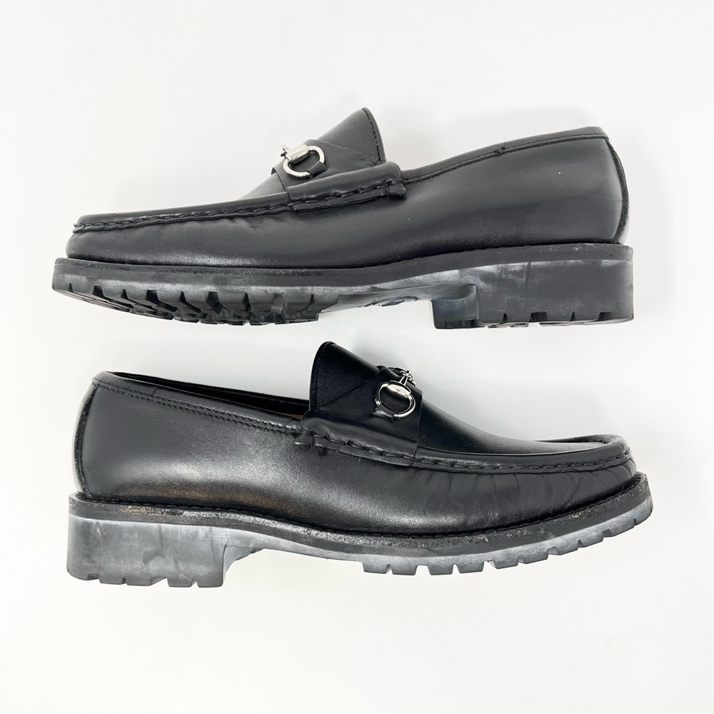 Vintage Gucci 90s Y2K Horsebit Loafers Shoes Black Leather Lug Sole Chunky 39 9 - Picture 4 of 12